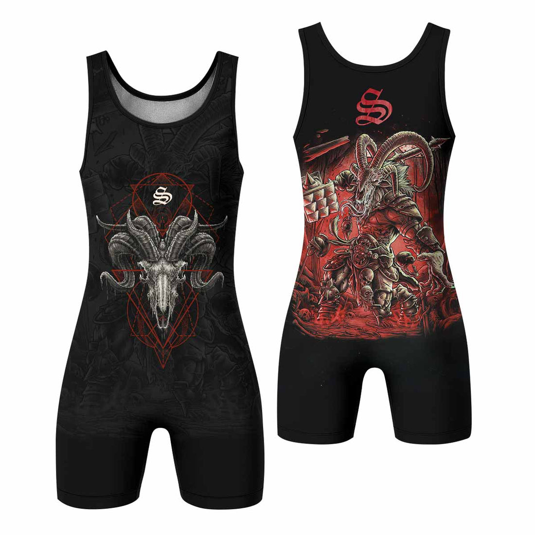 Dark Ram Warlord Wrestling Singlet - front and back view