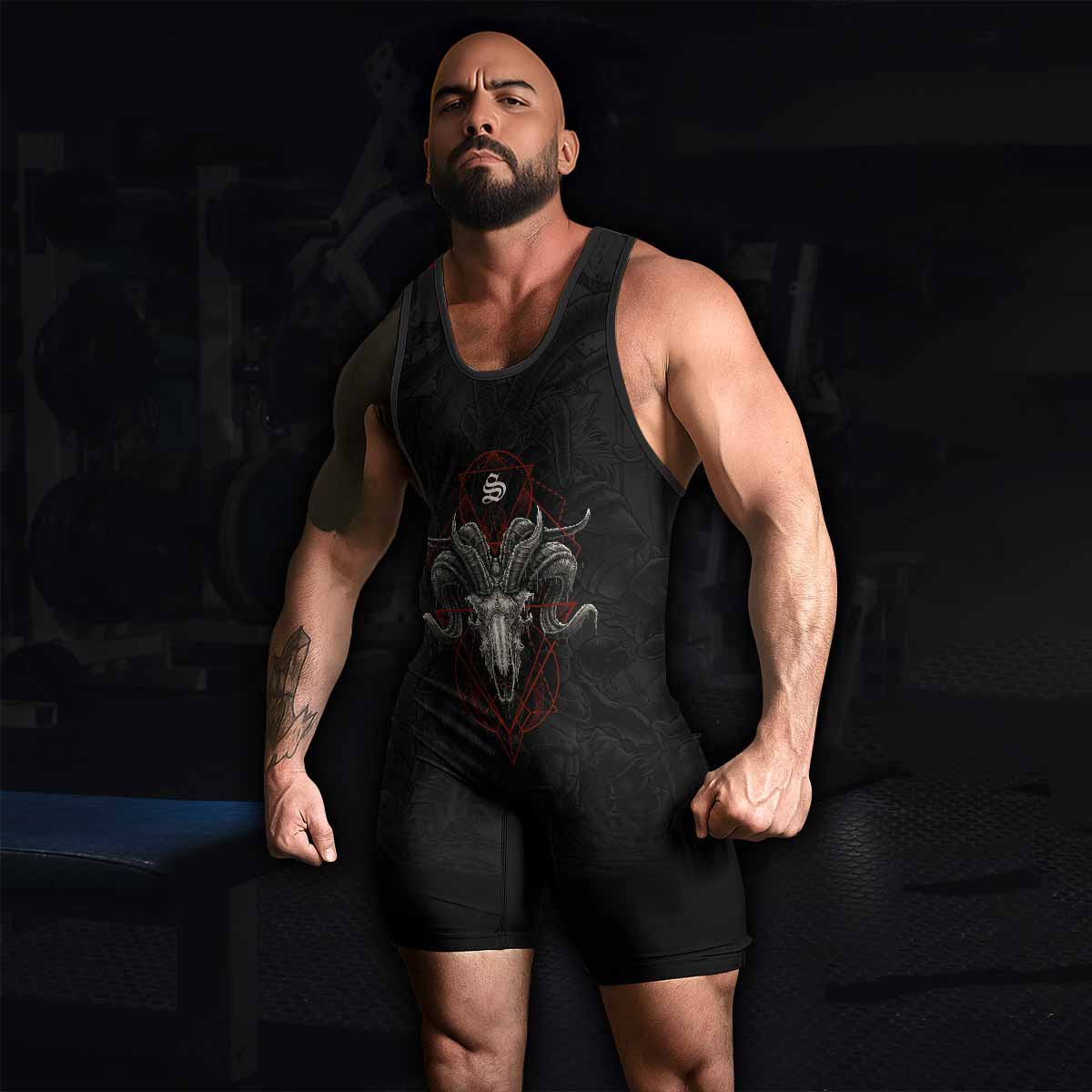 Dark Ram Warlord Wrestling Singlet - men's lifestyle view
