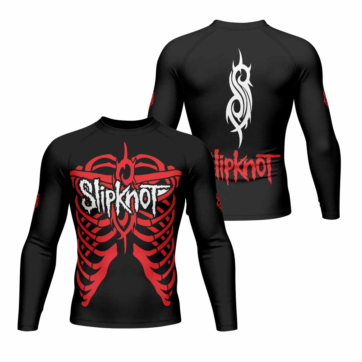 Blood Ribcage Men's Rash Guard Long Sleeve - front and back view