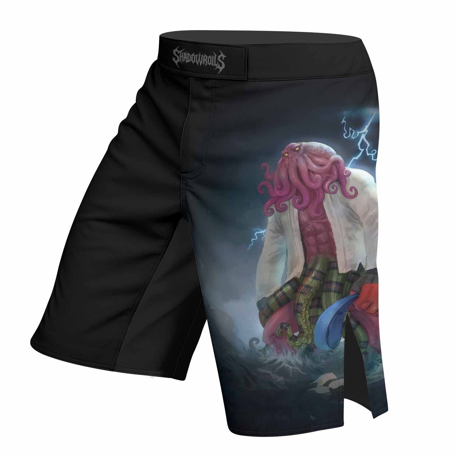 Blue Ranked Cthulhu MMA Fight Shorts – left side mockup