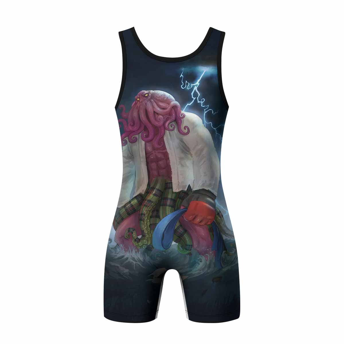 Blue Ranked Cthulhu Wrestling Singlet – back view mockup 
