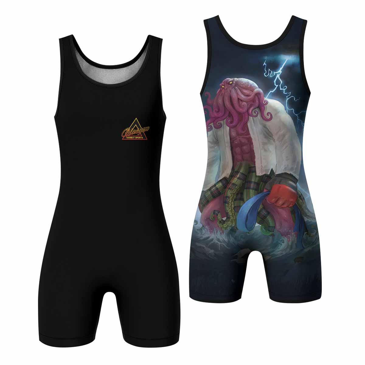 Blue Ranked Cthulhu Wrestling Singlet – front and back view