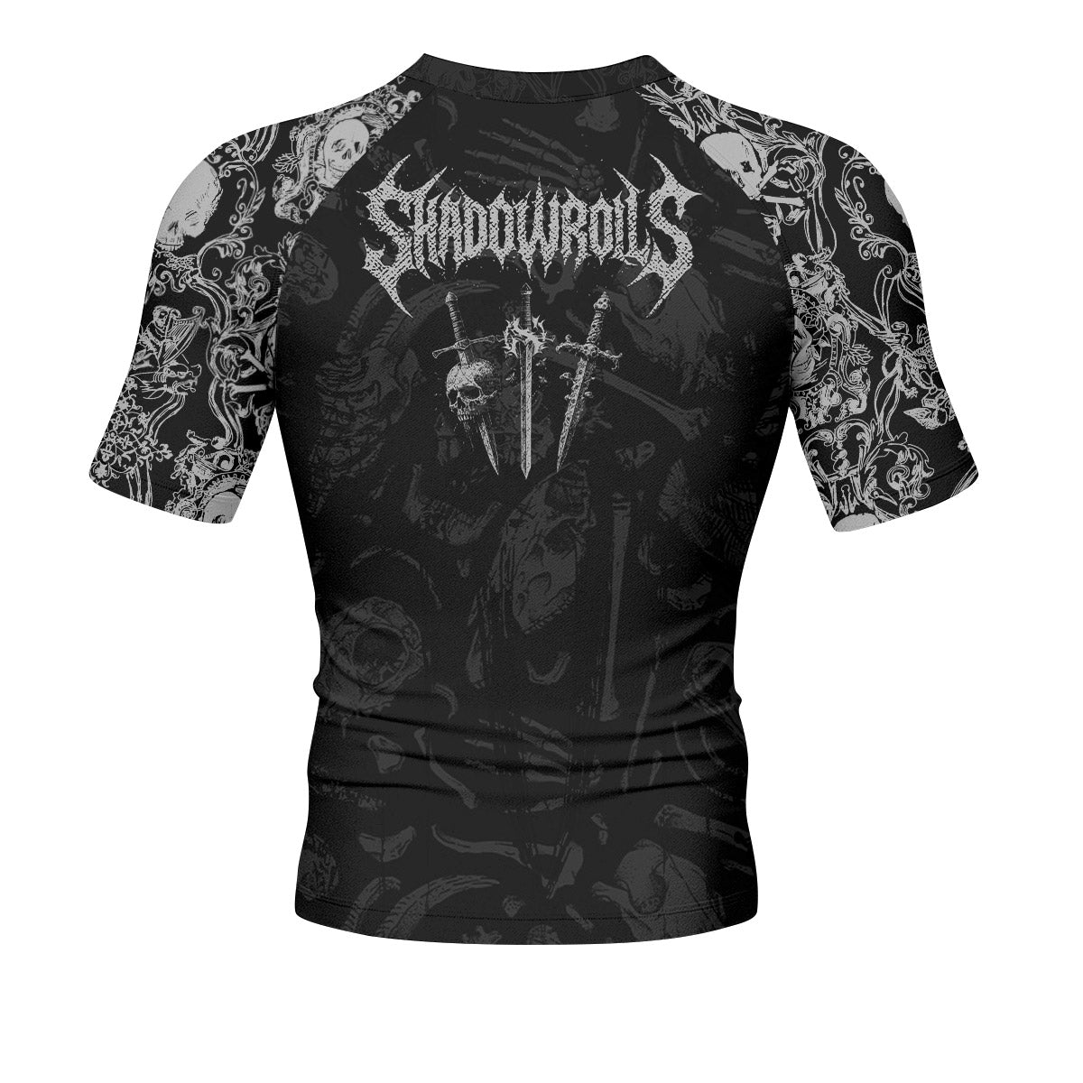 Bone Reaper Men’s Short Sleeve Rash Guard - back view mockup