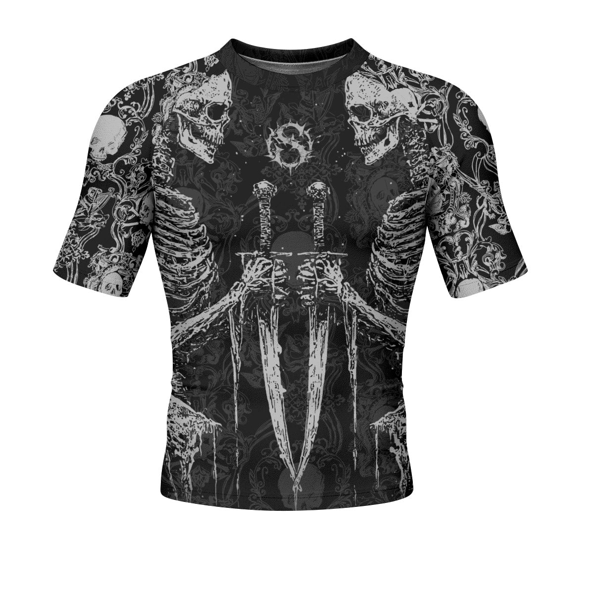 Bone Reaper Men’s Short Sleeve Rash Guard - front view mockup