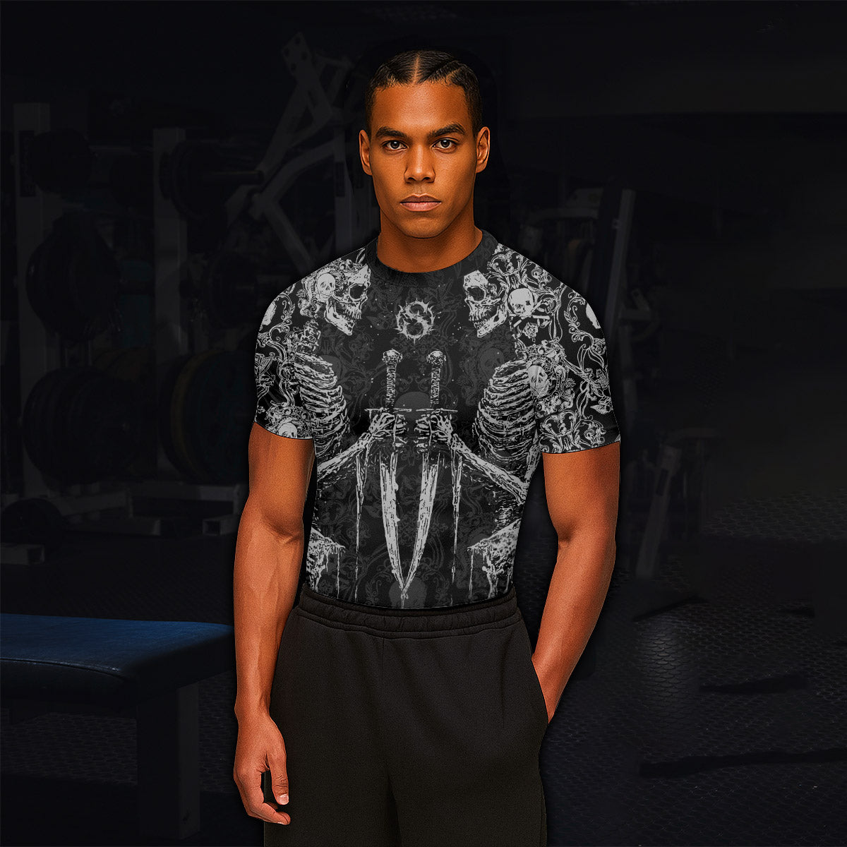 Bone Reaper Men’s Short Sleeve Rash Guard - lifestyle view