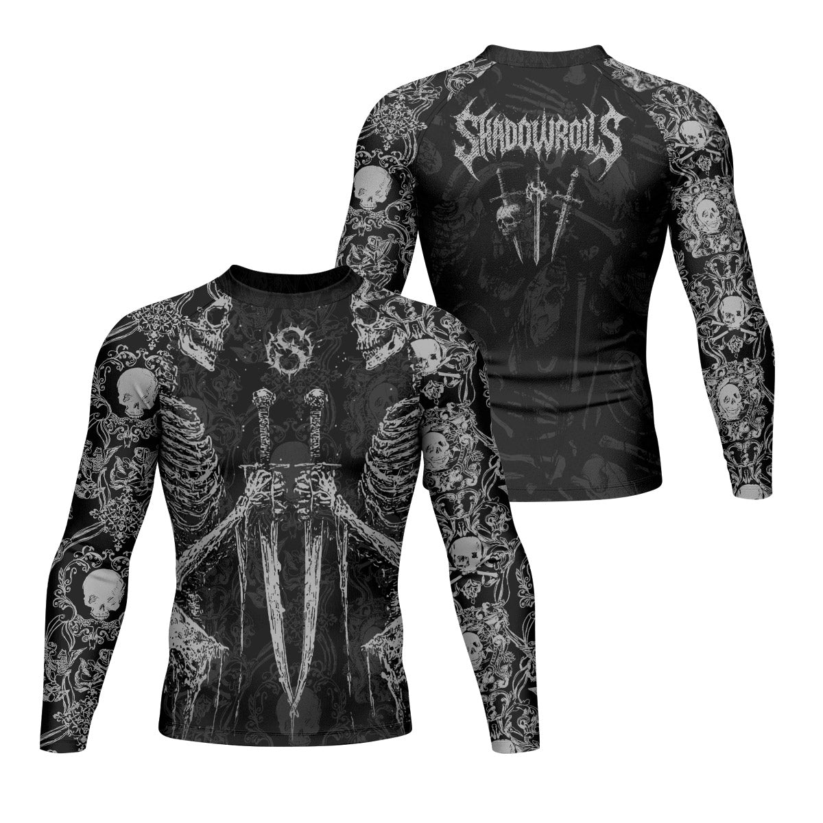 Bone Reaper Men’s Long Sleeve Rash Guard - front and back view