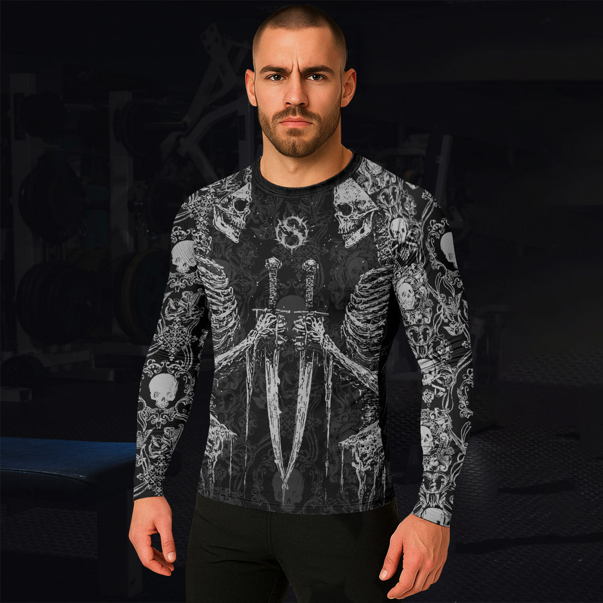 Bone Reaper Men’s Long Sleeve Rash Guard - lifestyle view