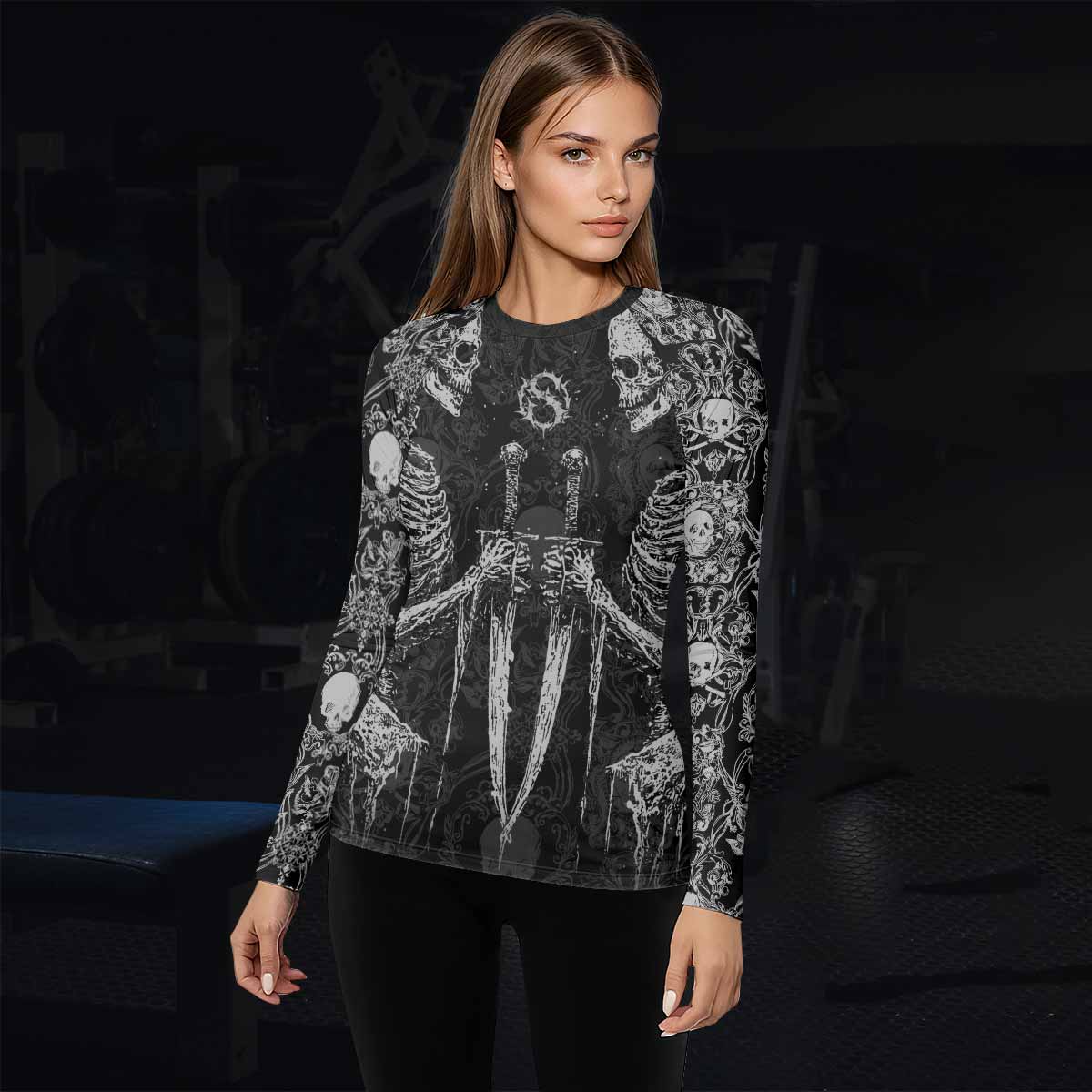 Bone Reaper Women’s Long Sleeve Rash Guard - lifestyle view