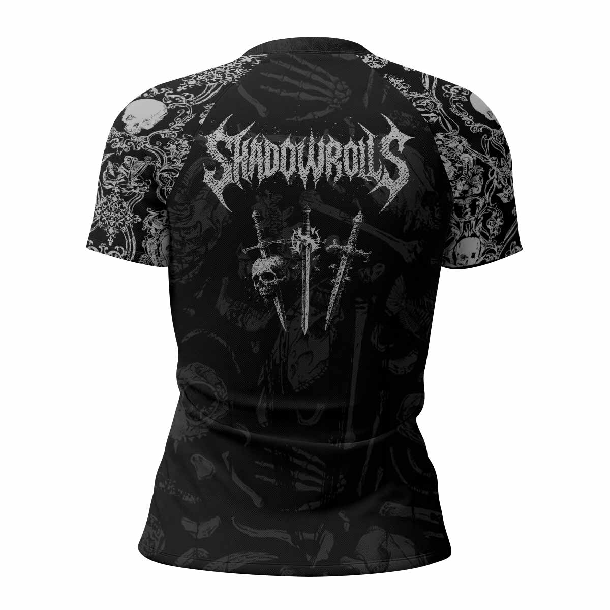 Bone Reaper Women’s Short Sleeve Rash Guard - back view mockup