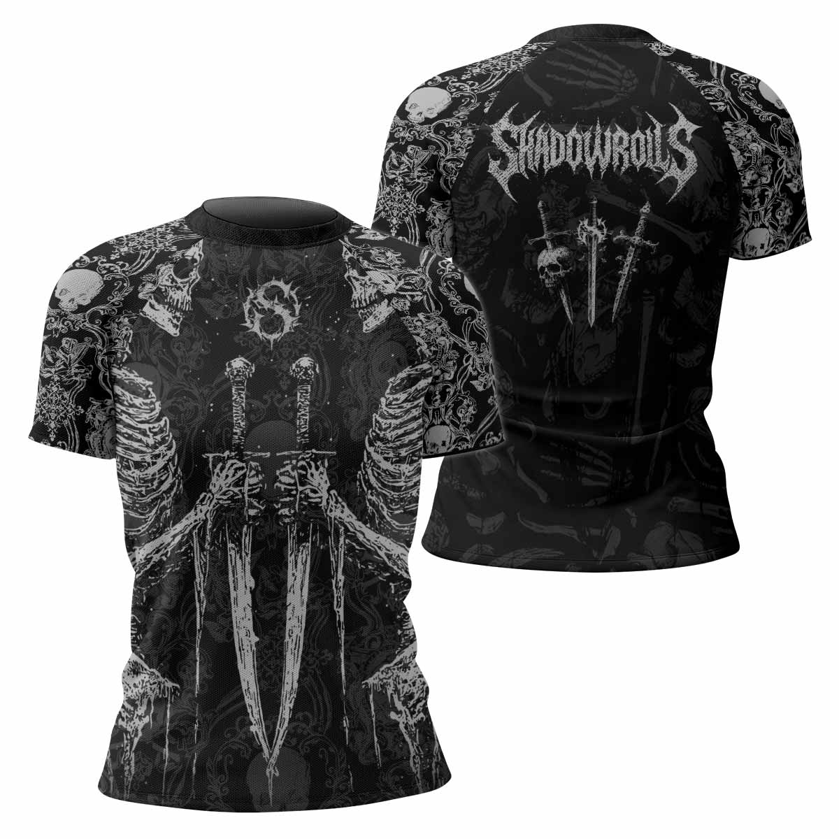 Bone Reaper Women’s Short Sleeve Rash Guard - front and back view
