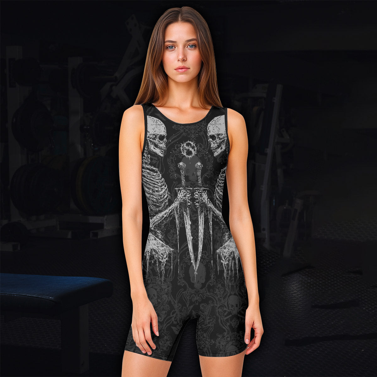 Bone Reaper Wrestling Singlet - women's lifestyle view