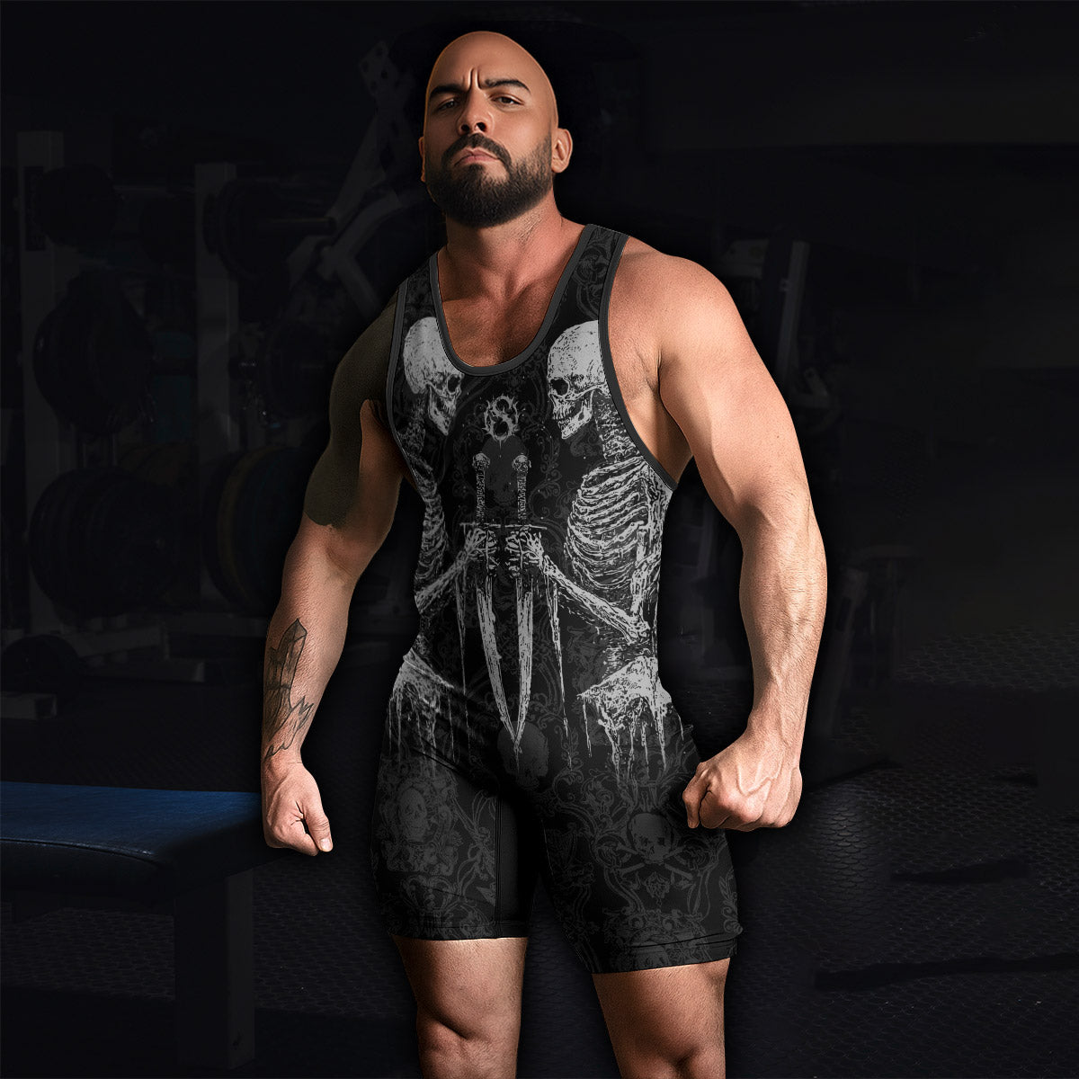 Bone Reaper Wrestling Singlet - men's lifestyle view