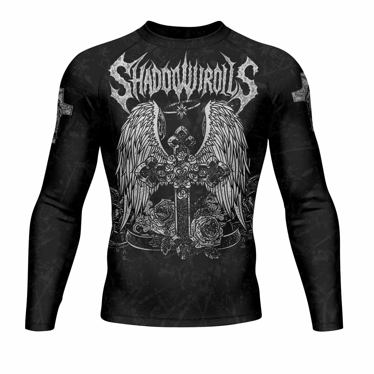 Bones of Grace Men’s Long Sleeve Rash Guard - front view mockup