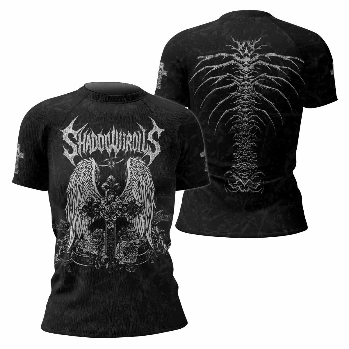 Bones of Grace Women’s Short Sleeve Rash Guard - front and back view