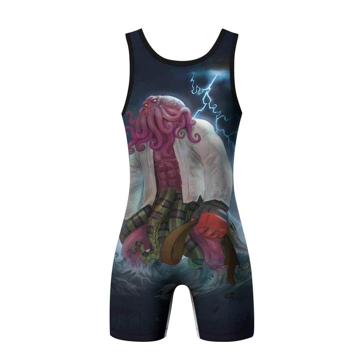Brown Ranked Cthulhu Wrestling Singlet – back view mockup 