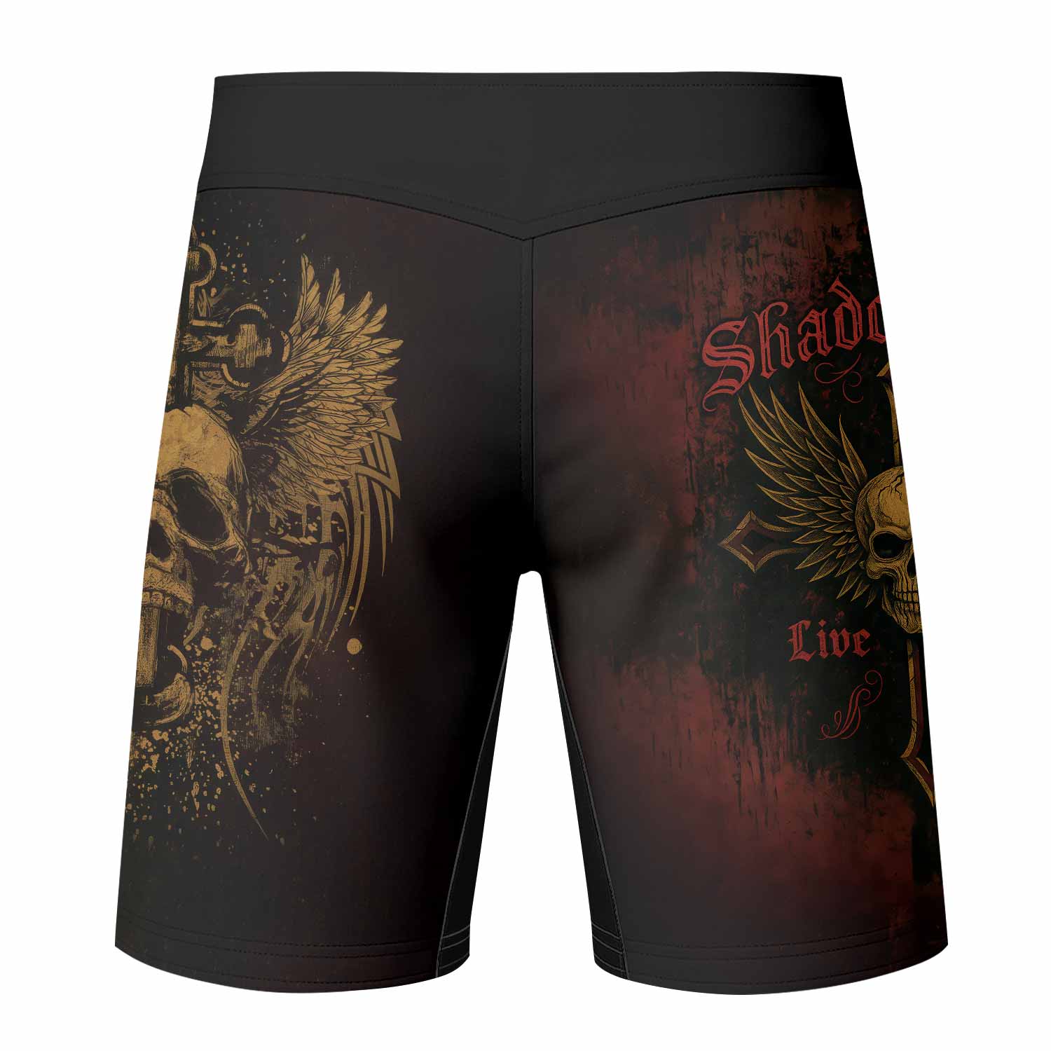 Burning Cross Rebellion Fight Shorts - back view mockup
