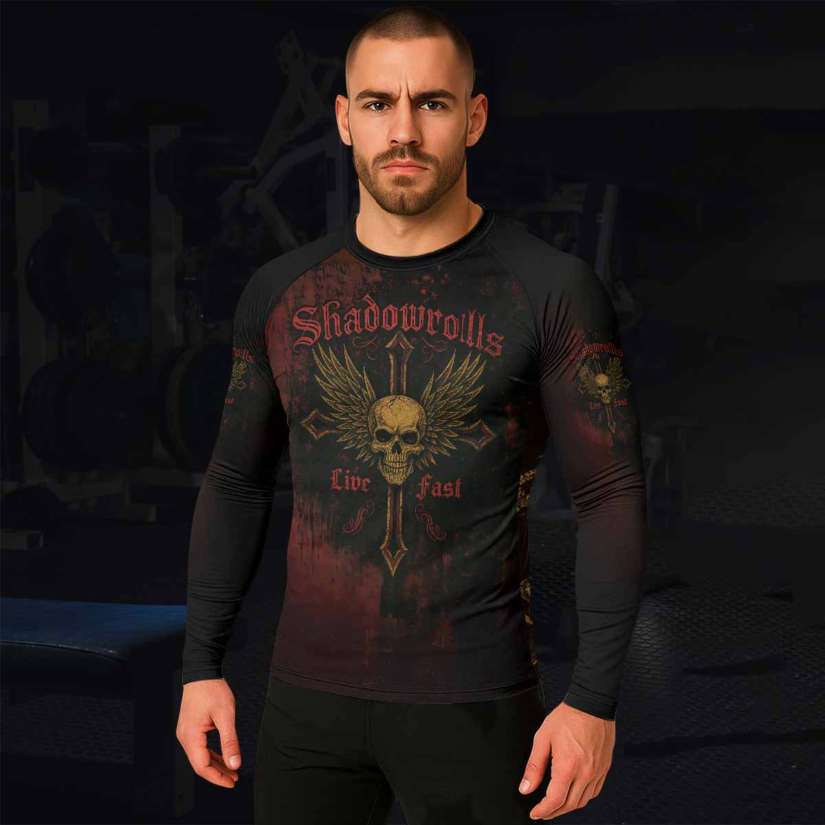 Burning Cross Rebellion Men's Rash Guard Long Sleeve - lifestyle view