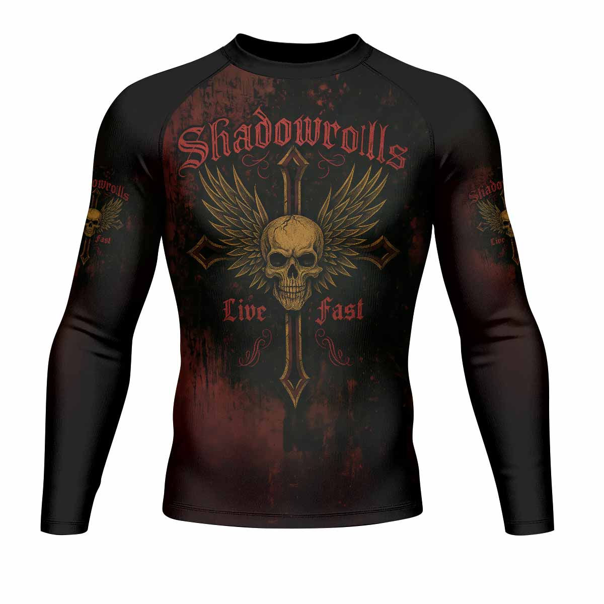 Burning Cross Rebellion Men's Rash Guard Long Sleeve - front view mockup 