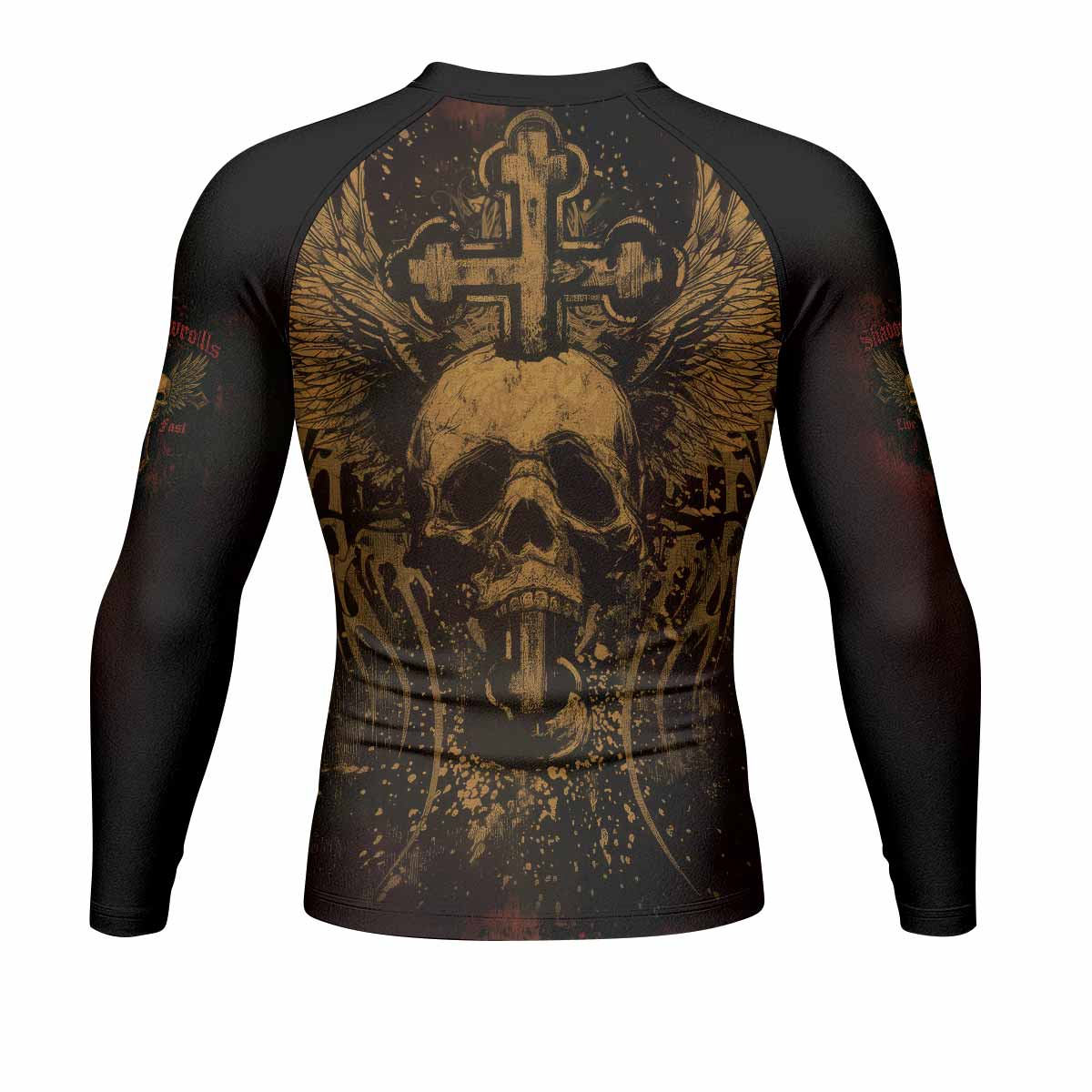 Burning Cross Rebellion Men's Rash Guard Long Sleeve - back view mockup 