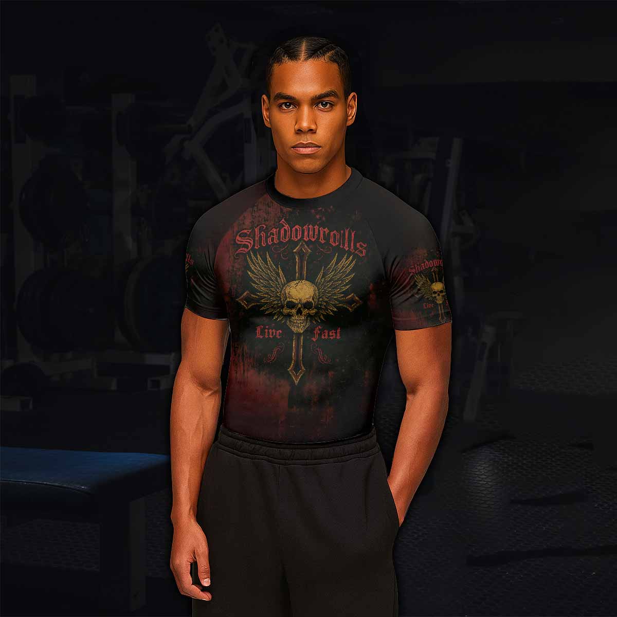 Burning Cross Rebellion Men's Rash Guard Short Sleeve - lifestyle view