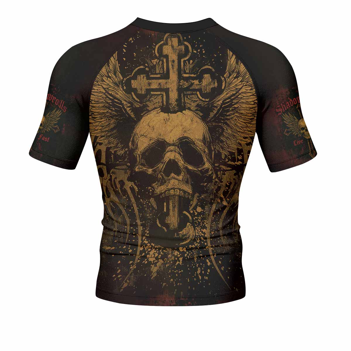 Burning Cross Rebellion Men's Rash Guard Short Sleeve - back view mockup 