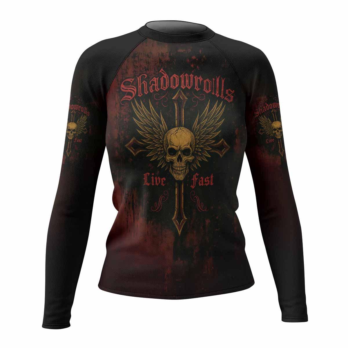 Burning Cross Rebellion Women's Rash Guard Long Sleeve - front view mockup 