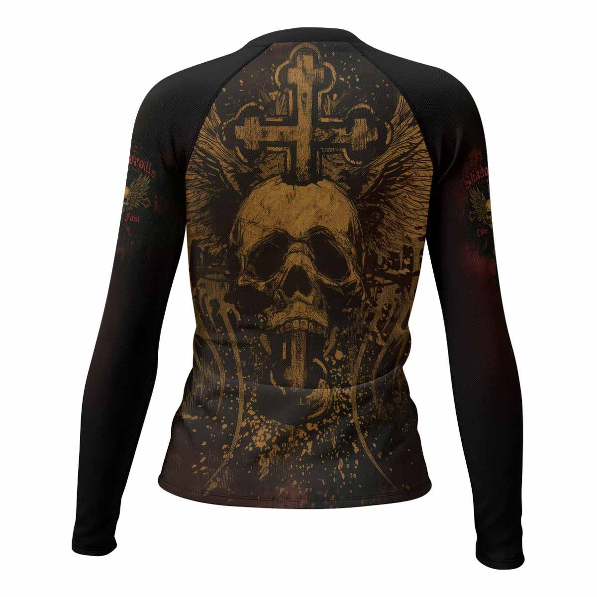 Burning Cross Rebellion Women's Rash Guard Long Sleeve - back view mockup 