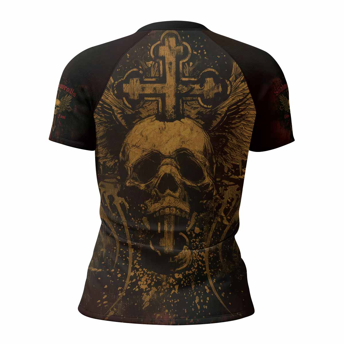 Burning Cross Rebellion Women's Rash Guard Short Sleeve - back view mockup 