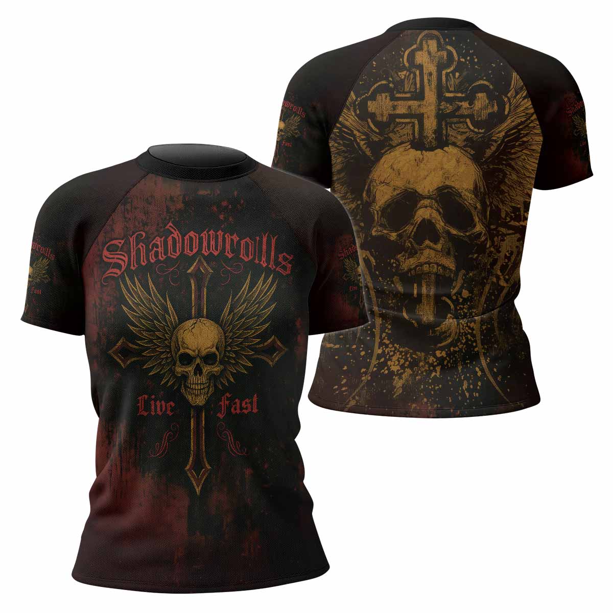Burning Cross Rebellion Women's Rash Guard Short Sleeve - front and back view