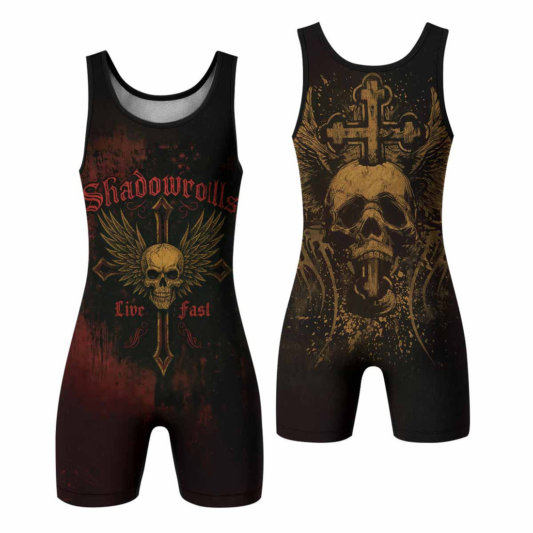 Burning Cross Rebellion Wrestling Singlet - front and back view