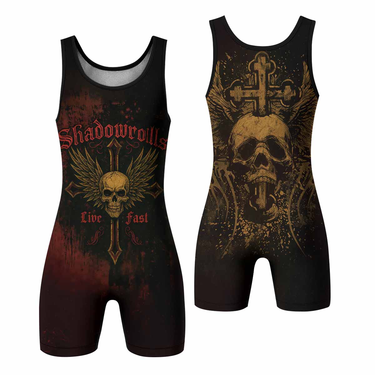 Burning Cross Rebellion Wrestling Singlet - front and back view