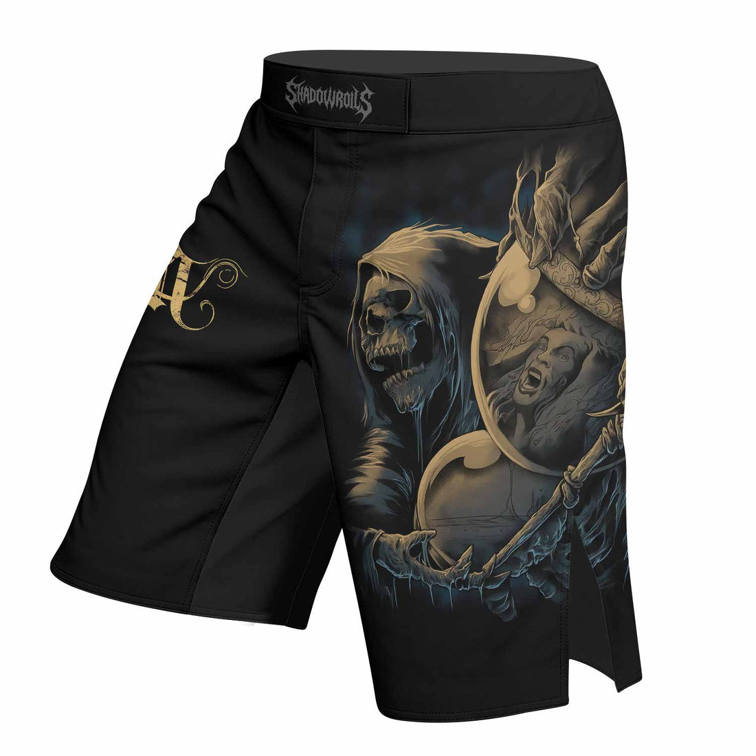 Burning the Dream Fight Shorts - right side mockup