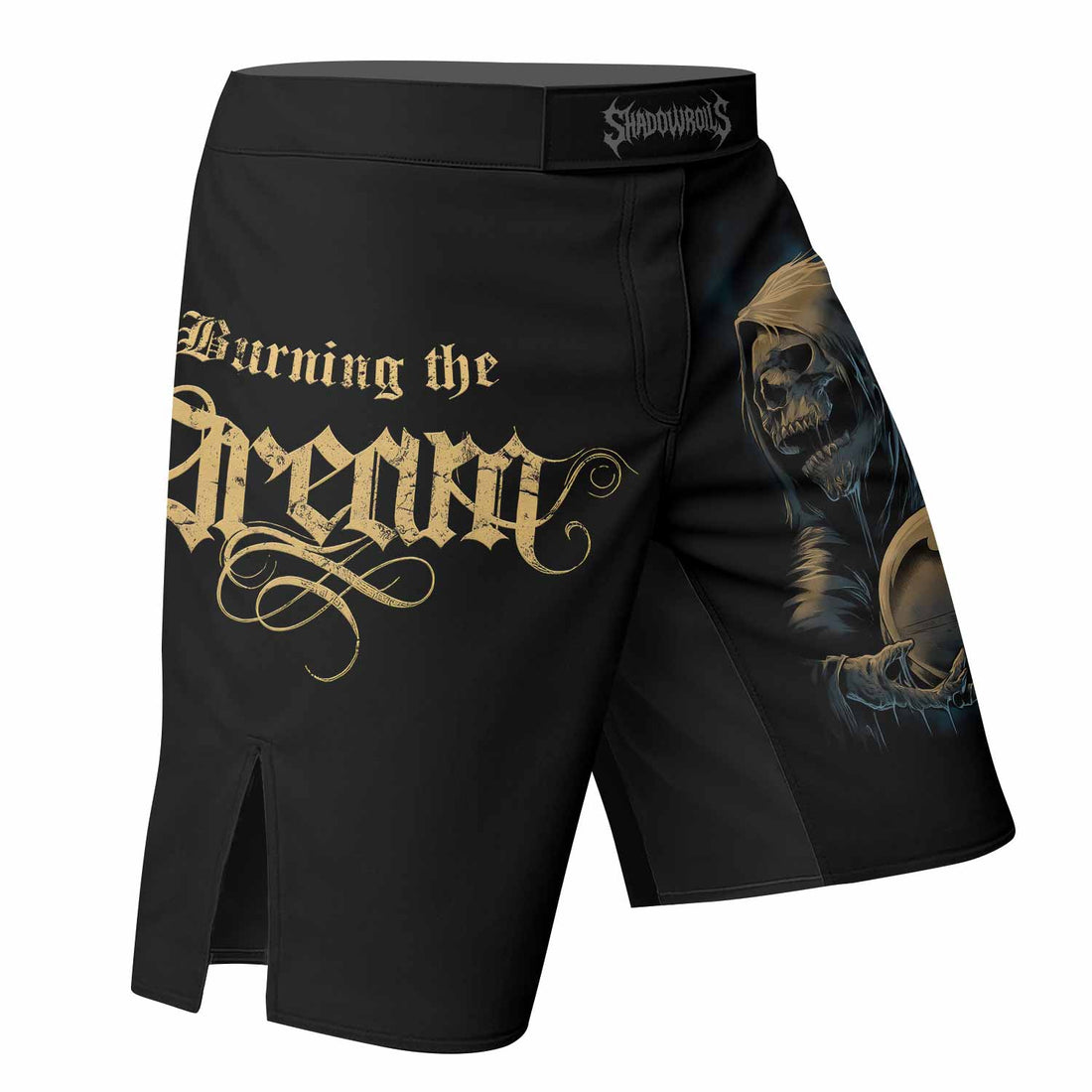 Burning the Dream Fight Shorts - right side mockup