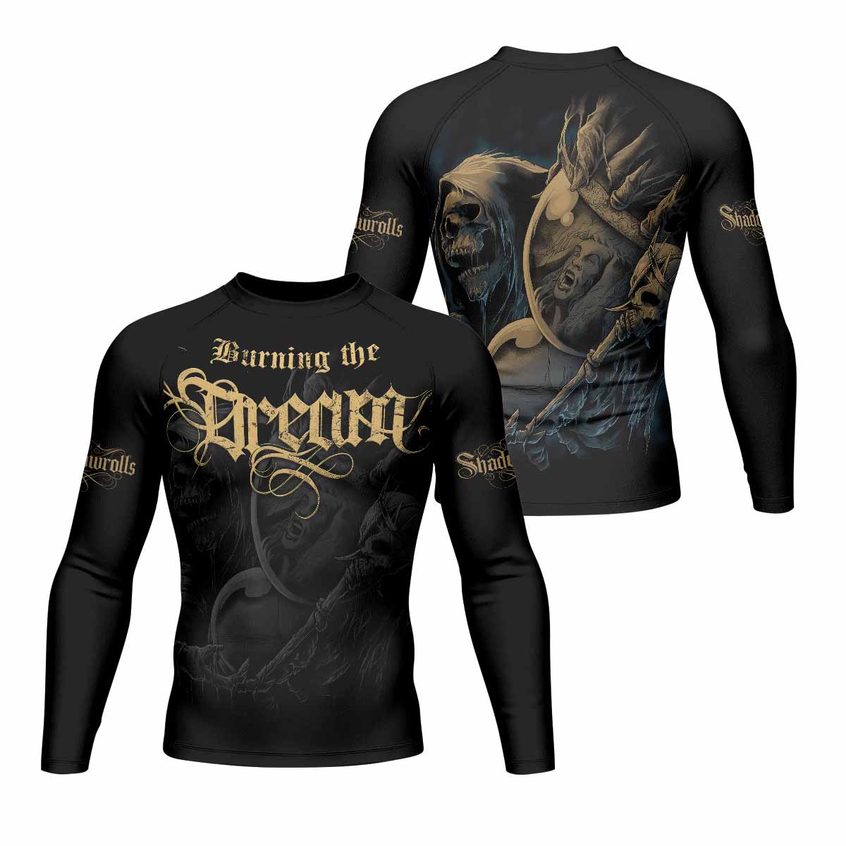 Burning the Dream Men's Rash Guard Long Sleeve - front and back view