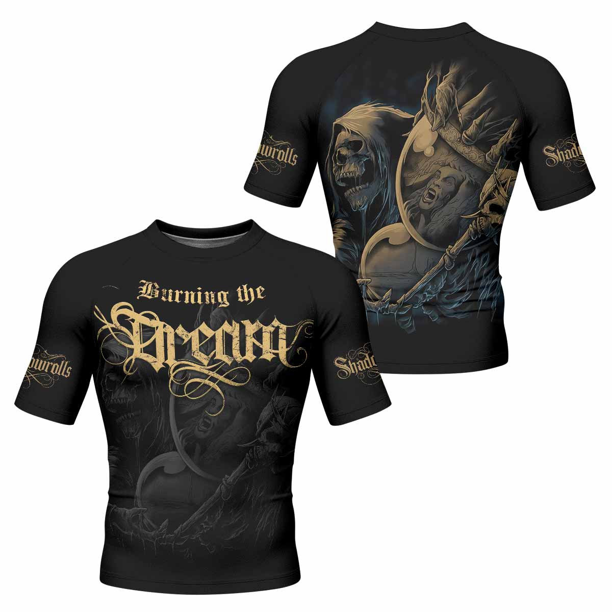 Burning the Dream Men's Rash Guard Short Sleeve - front and back view