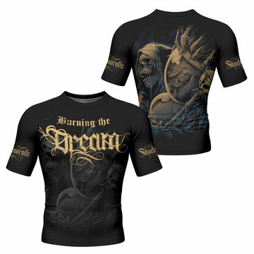 Burning the Dream Men's Rash Guard Short Sleeve - front and back view