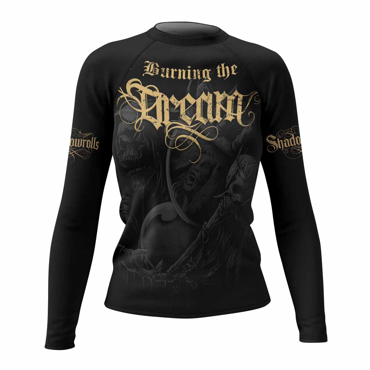 Burning the Dream Women's Rash Guard Long Sleeve - front view mockup 