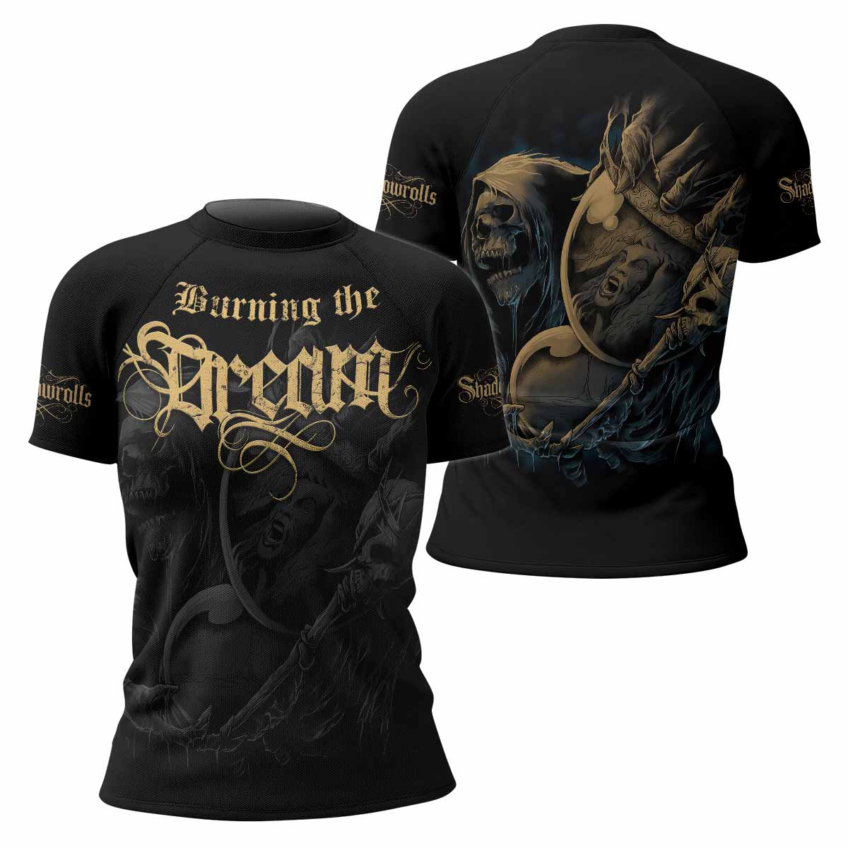 Burning the Dream Women's Rash Guard Short Sleeve - front and back view