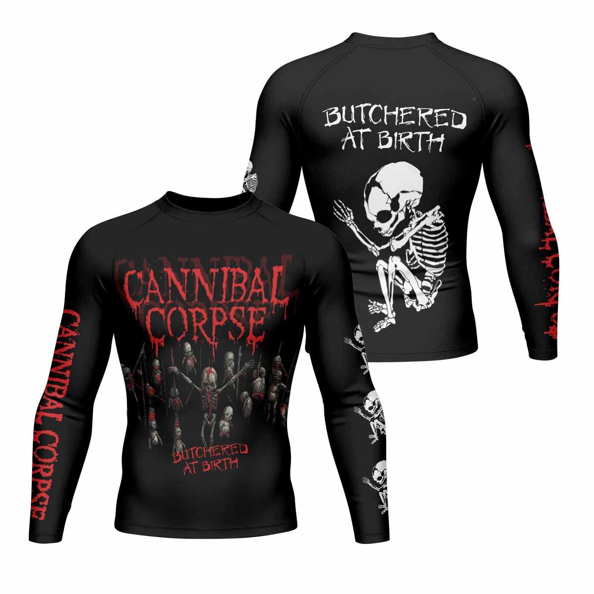 Butchered at Birth Men's Rash Guard Long Sleeve - front and back view