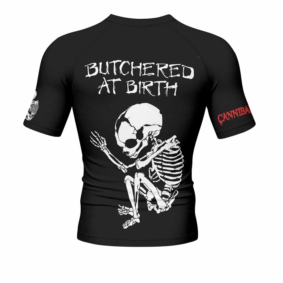 Butchered at Birth Men's Rash Guard Short Sleeve - back view mockup