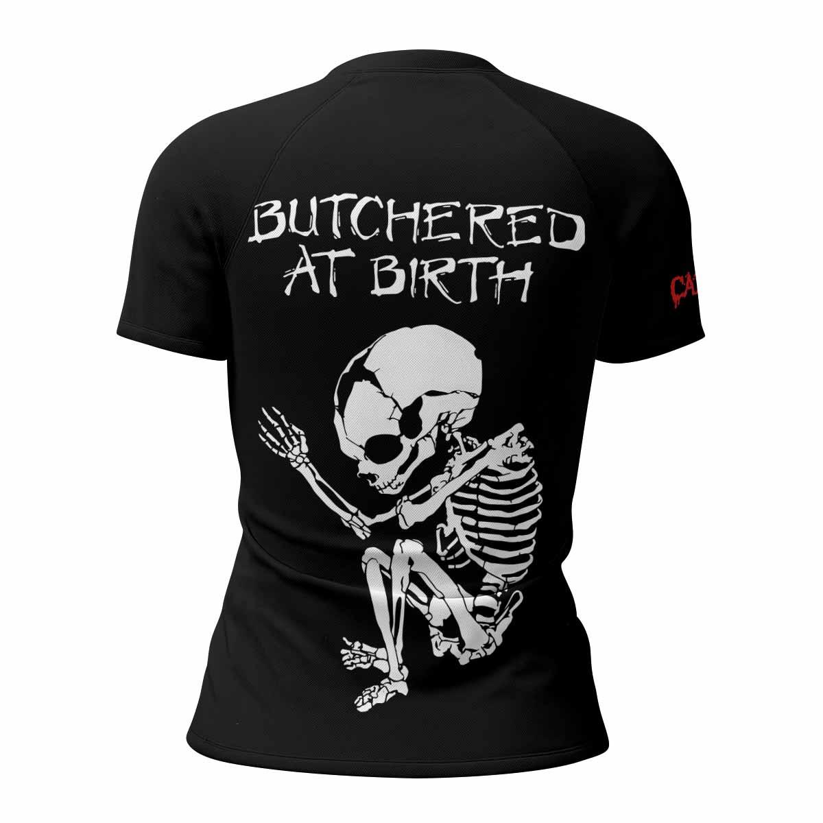 Butchered at Birth Women's Rash Guard Short Sleeve - back view mockup