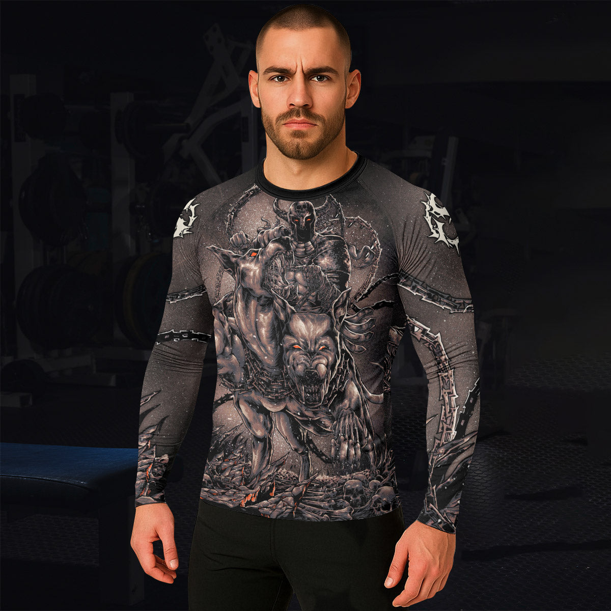 Cerberus Unleashed Men's Rash Guard Long Sleeve – lifestyle view