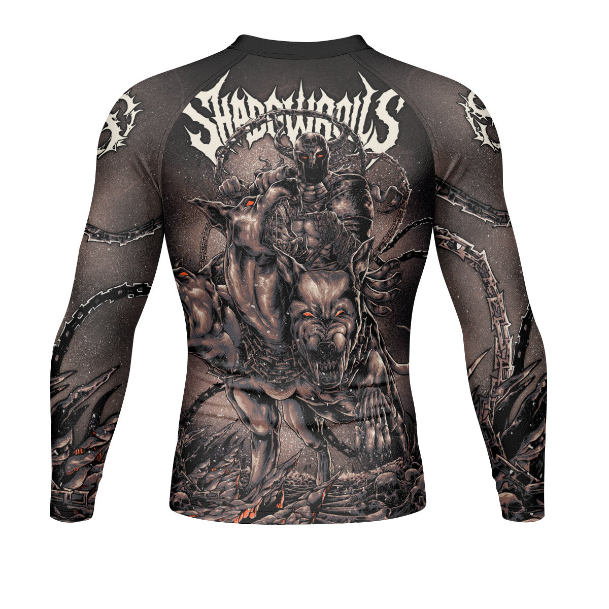Cerberus Unleashed Men's Rash Guard Long Sleeve – back view mockup 