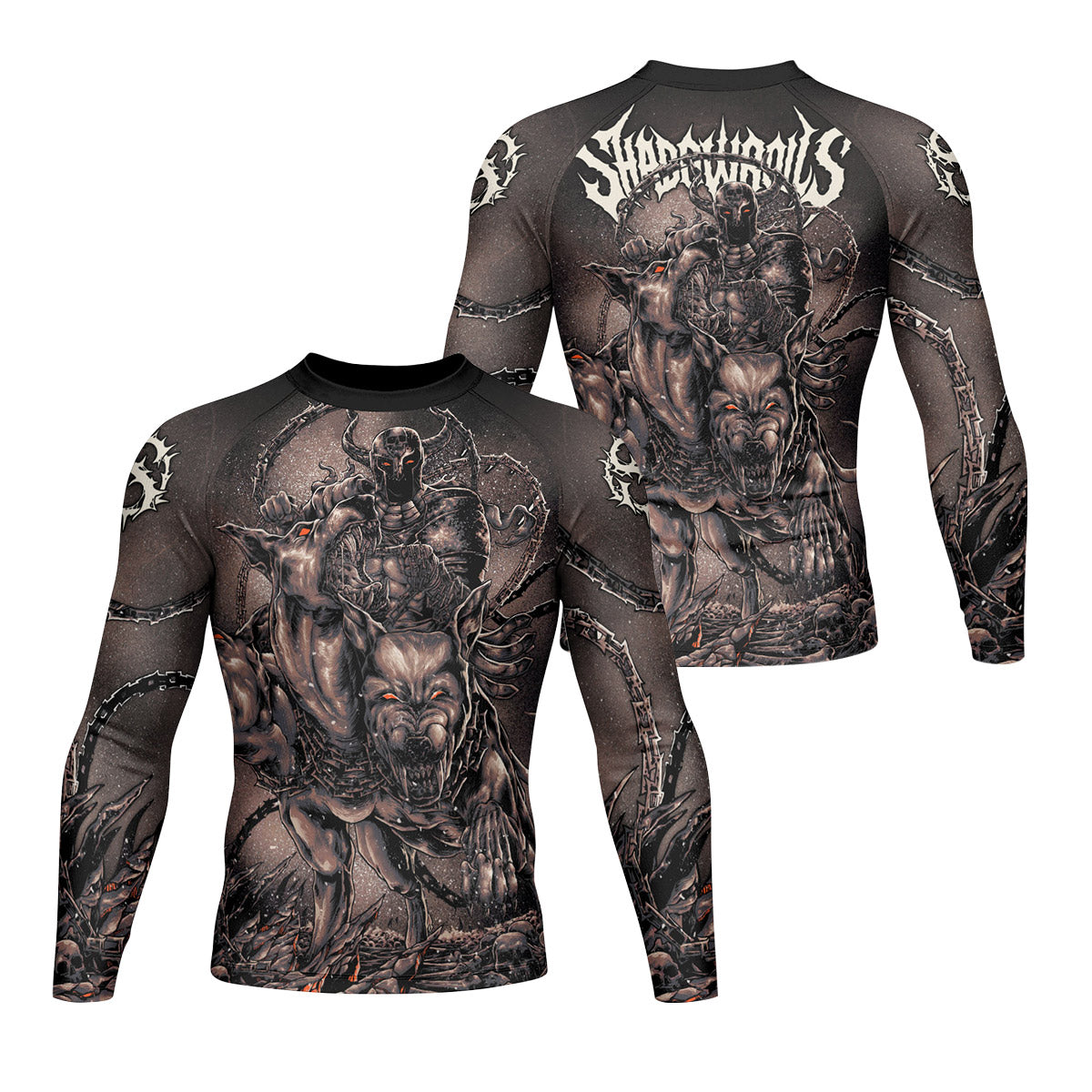 Cerberus Unleashed Men's Rash Guard Long Sleeve – front and back view