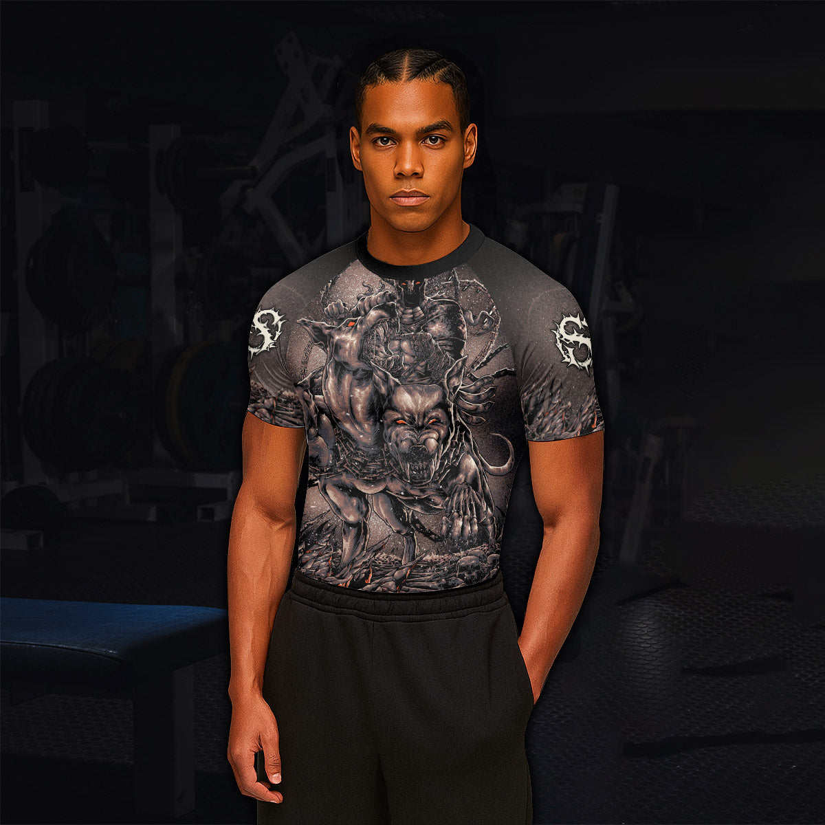 Cerberus Unleashed Men's Rash Guard Short Sleeve – lifestyle view
