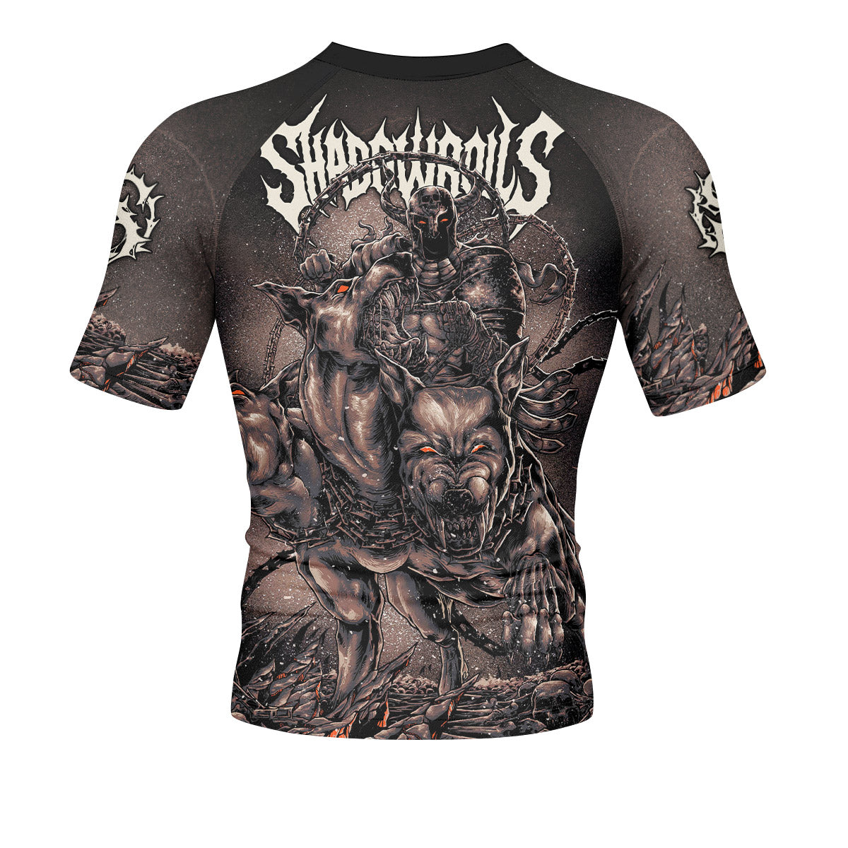 Cerberus Unleashed Men's Rash Guard Short Sleeve – back view mockup 