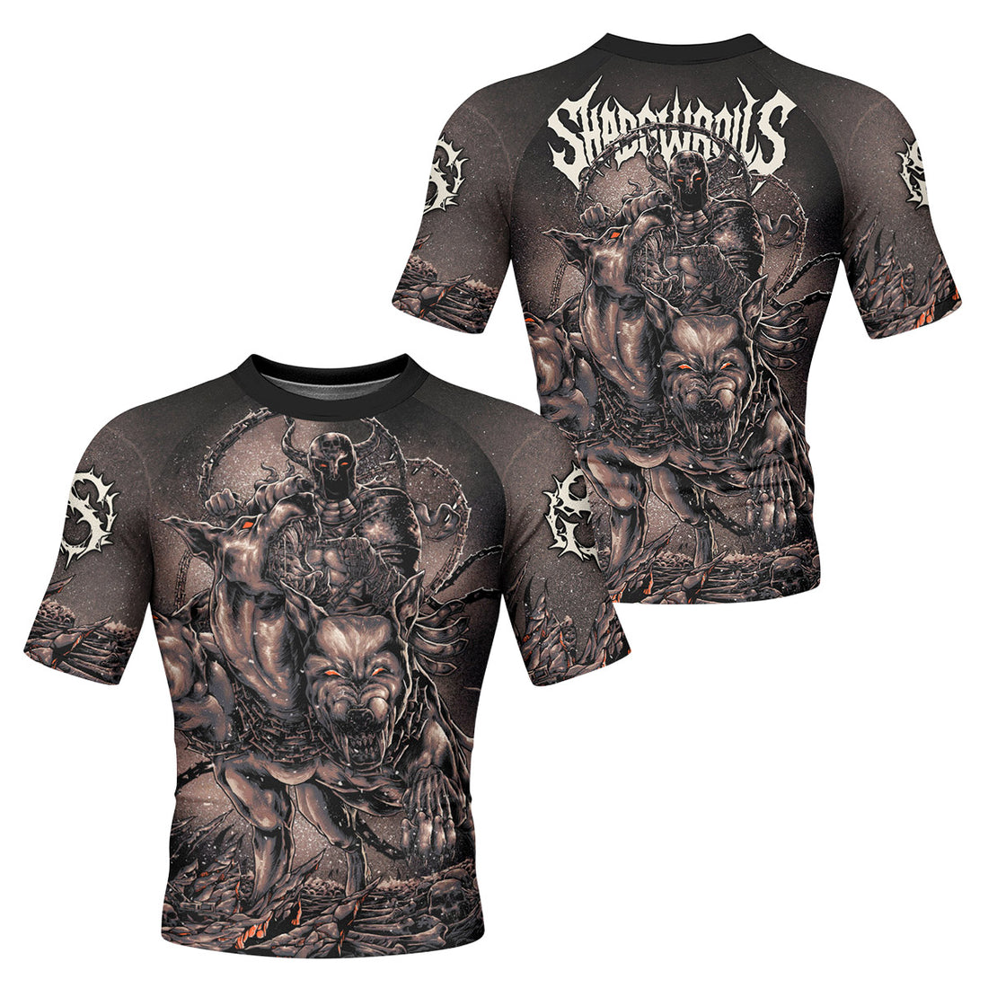 Cerberus Unleashed Men's Rash Guard Short Sleeve – front and back view