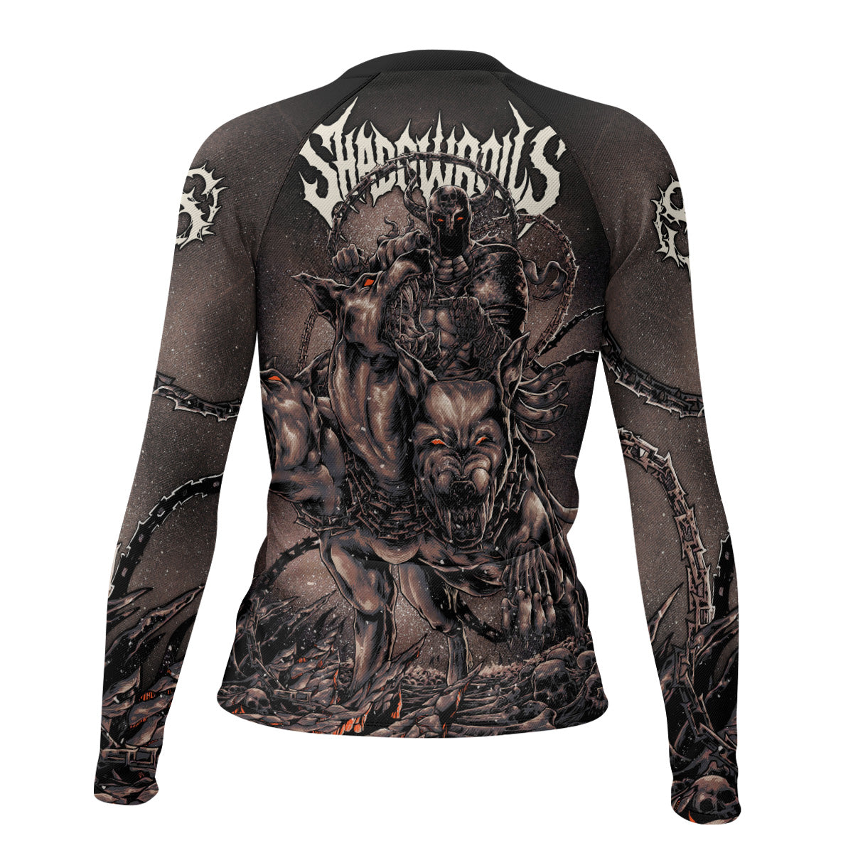 Cerberus Unleashed Women's Rash Guard Long Sleeve – back view mockup 