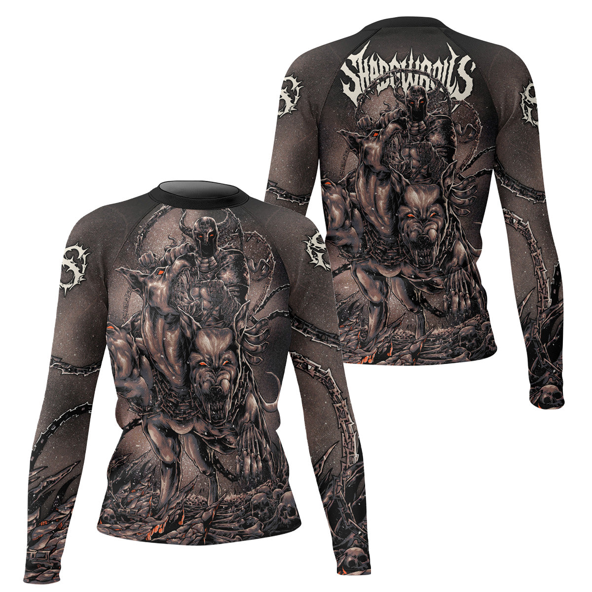 Cerberus Unleashed Women's Rash Guard Long Sleeve – front and back view