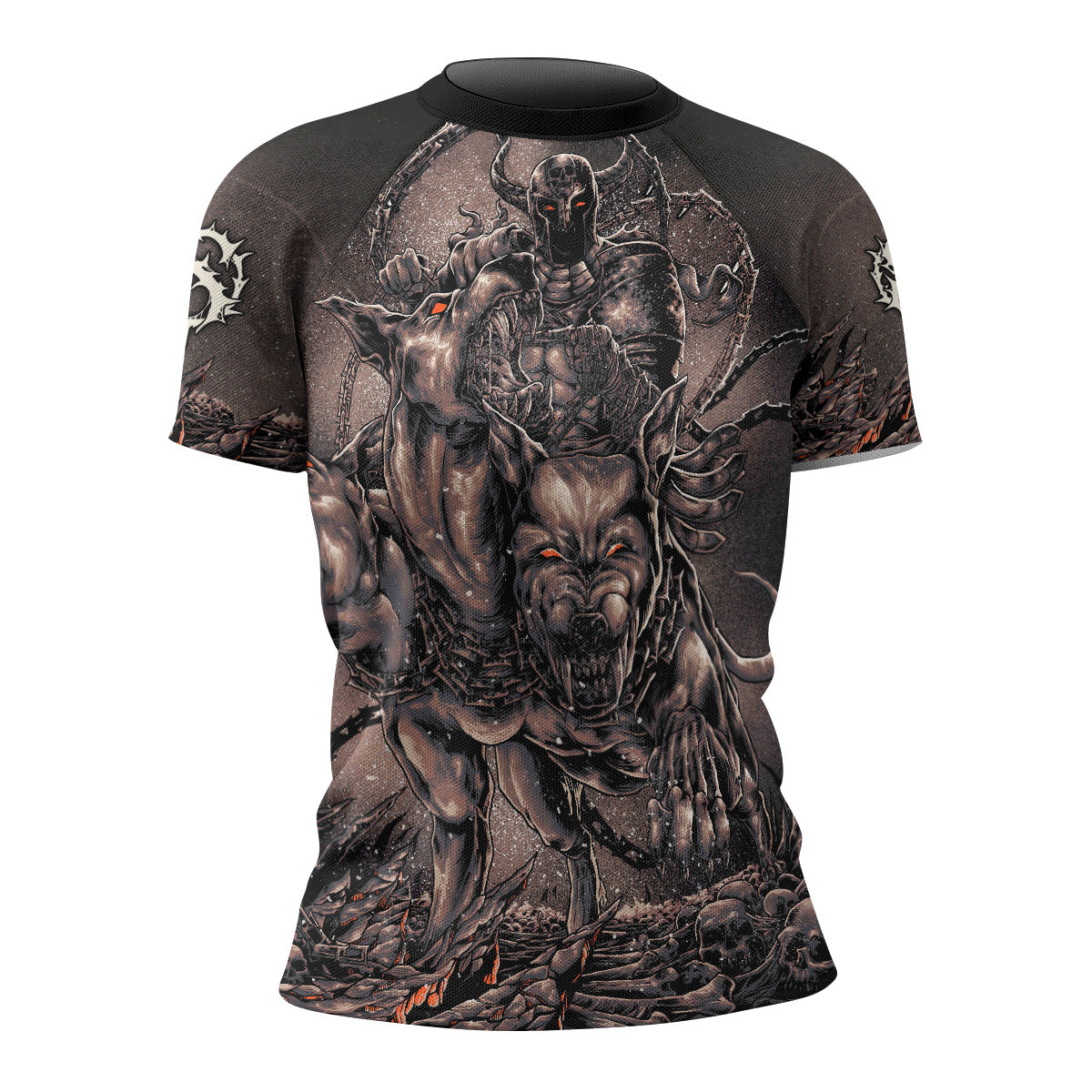 Cerberus Unleashed Women's Rash Guard Short Sleeve – front view mockup 